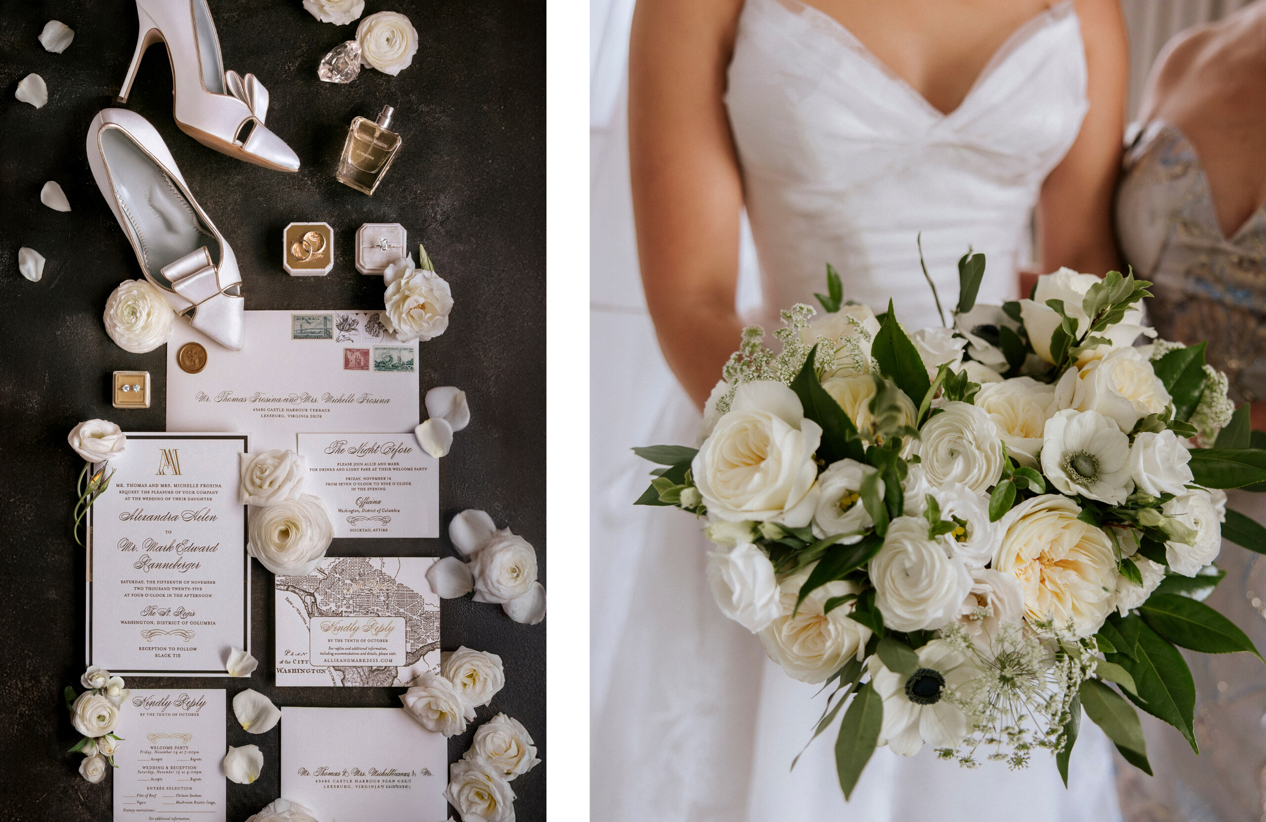 Invitation and bridal bouquet