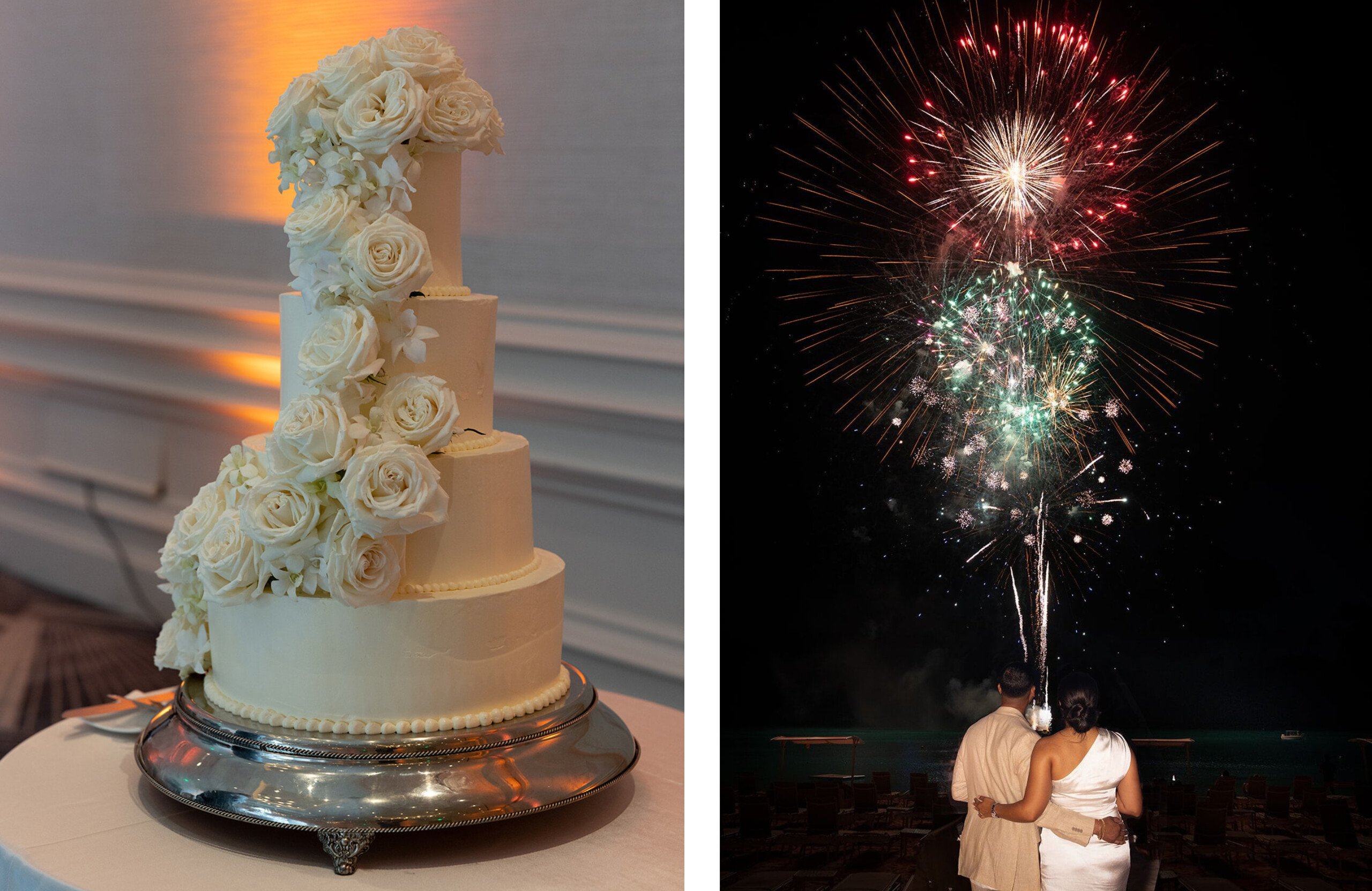Chynna-Derran-Ritz-Carlton-Grand-Cayman-wedding-9 wedding cake and fireworks at The Ritz-Carlton Grand Cayman