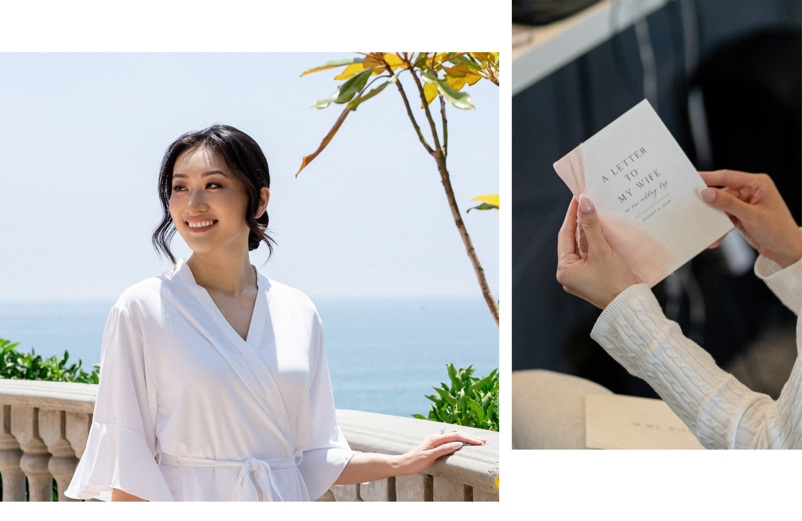 bride getting ready with letter from the groom