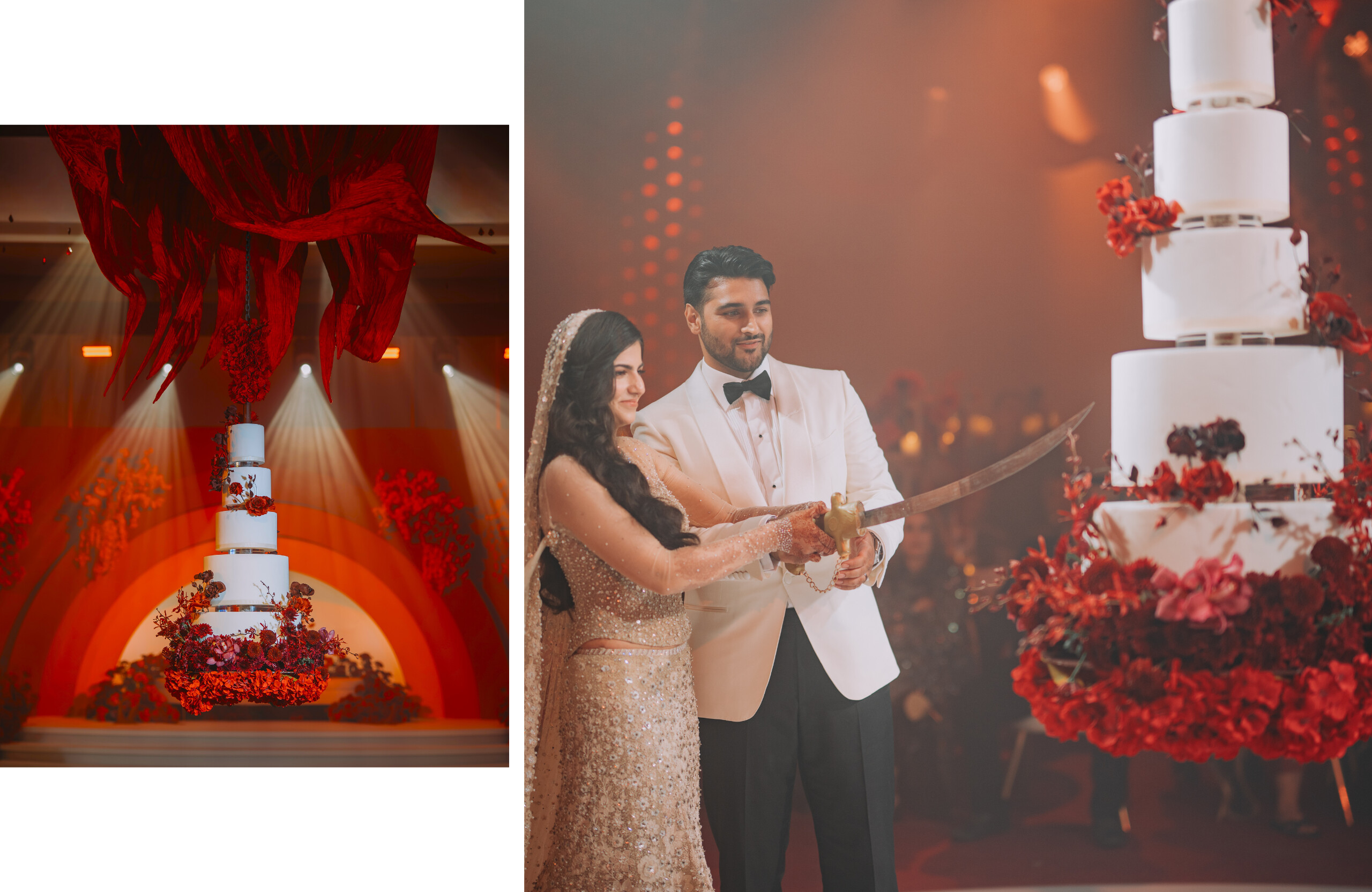 four tiered wedding cake cutting in Dubai