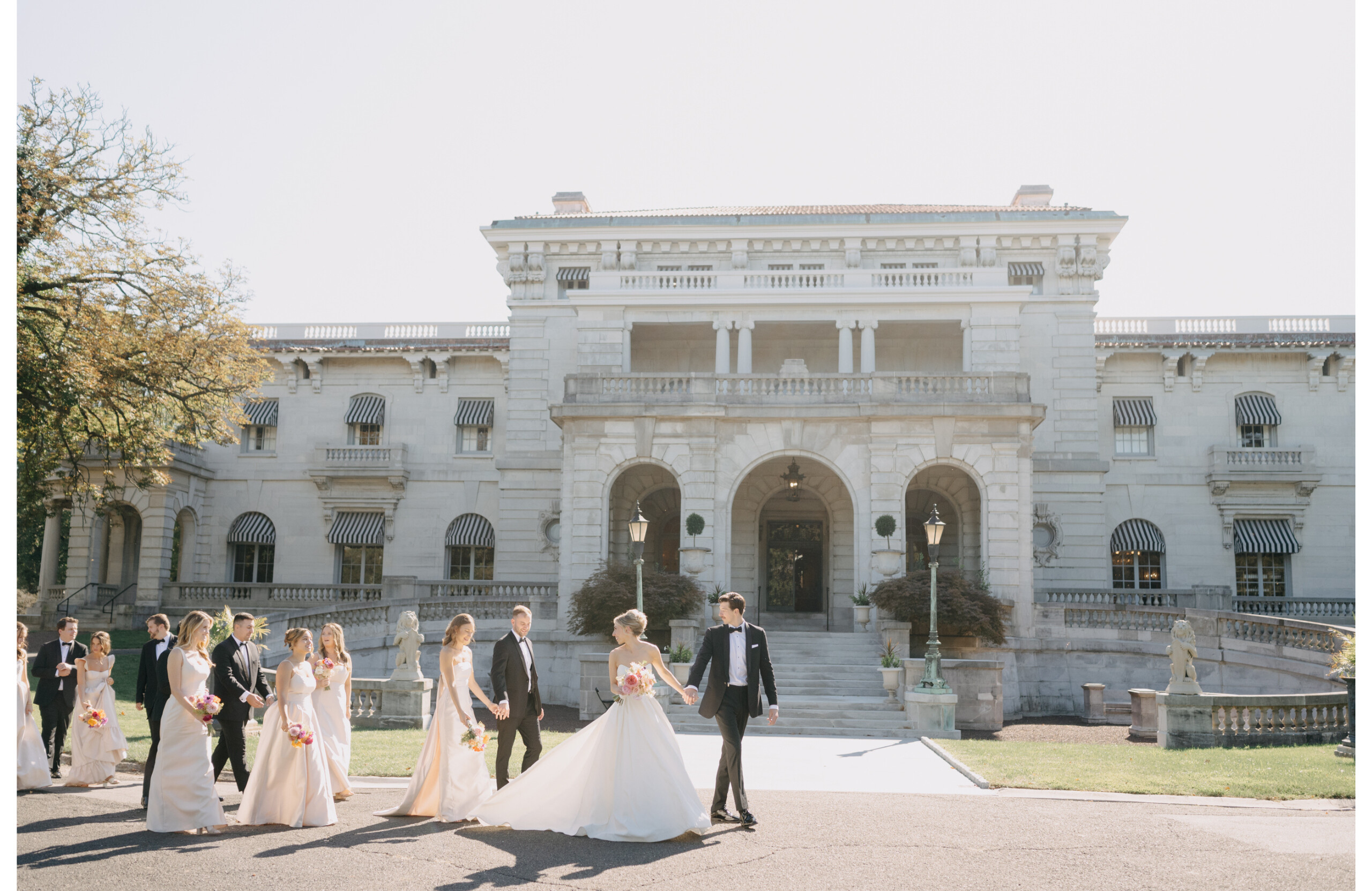 wedding party walking at Elkins Estate