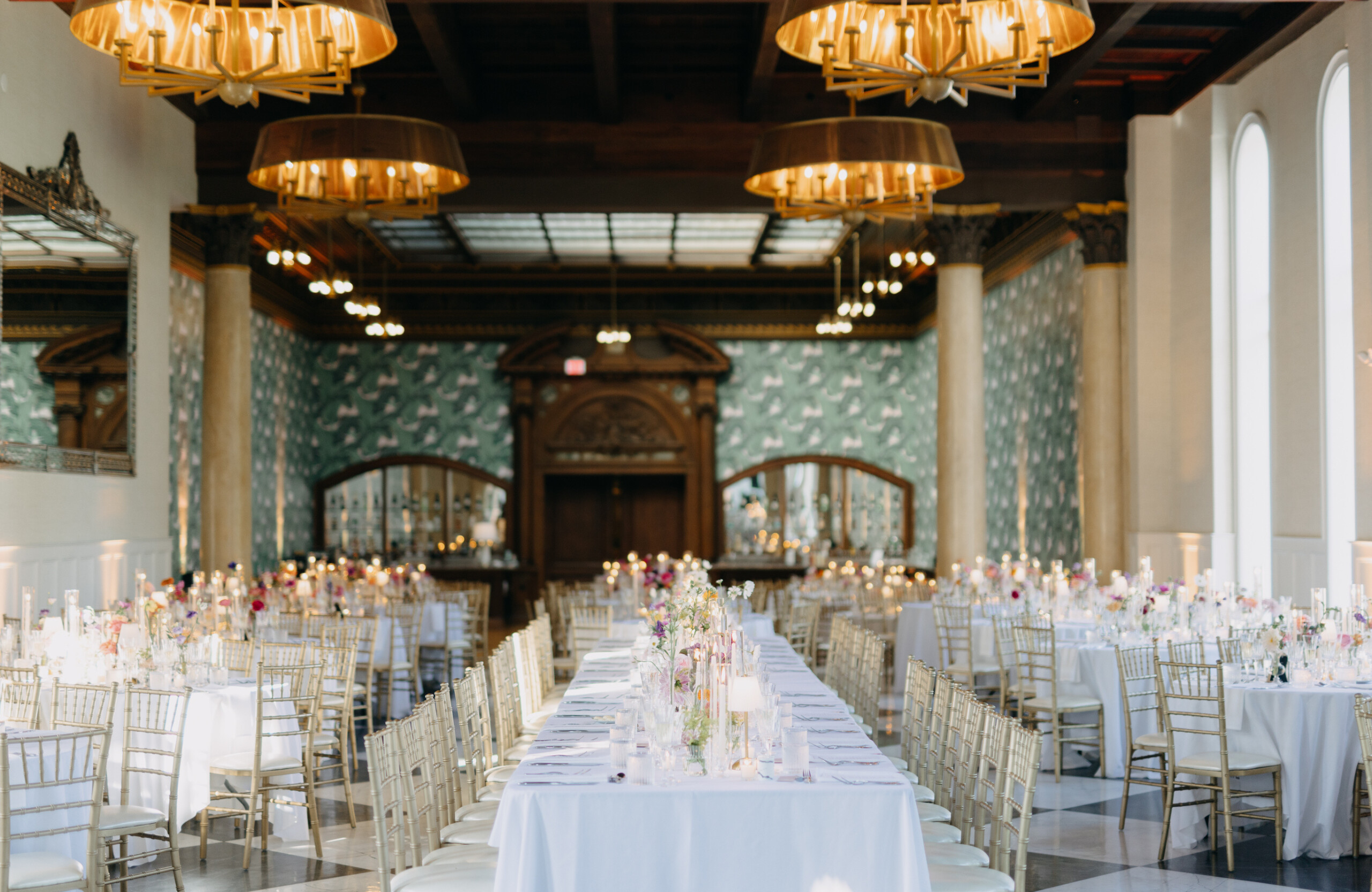 wedding reception at Elkins Estate with whimsical florals