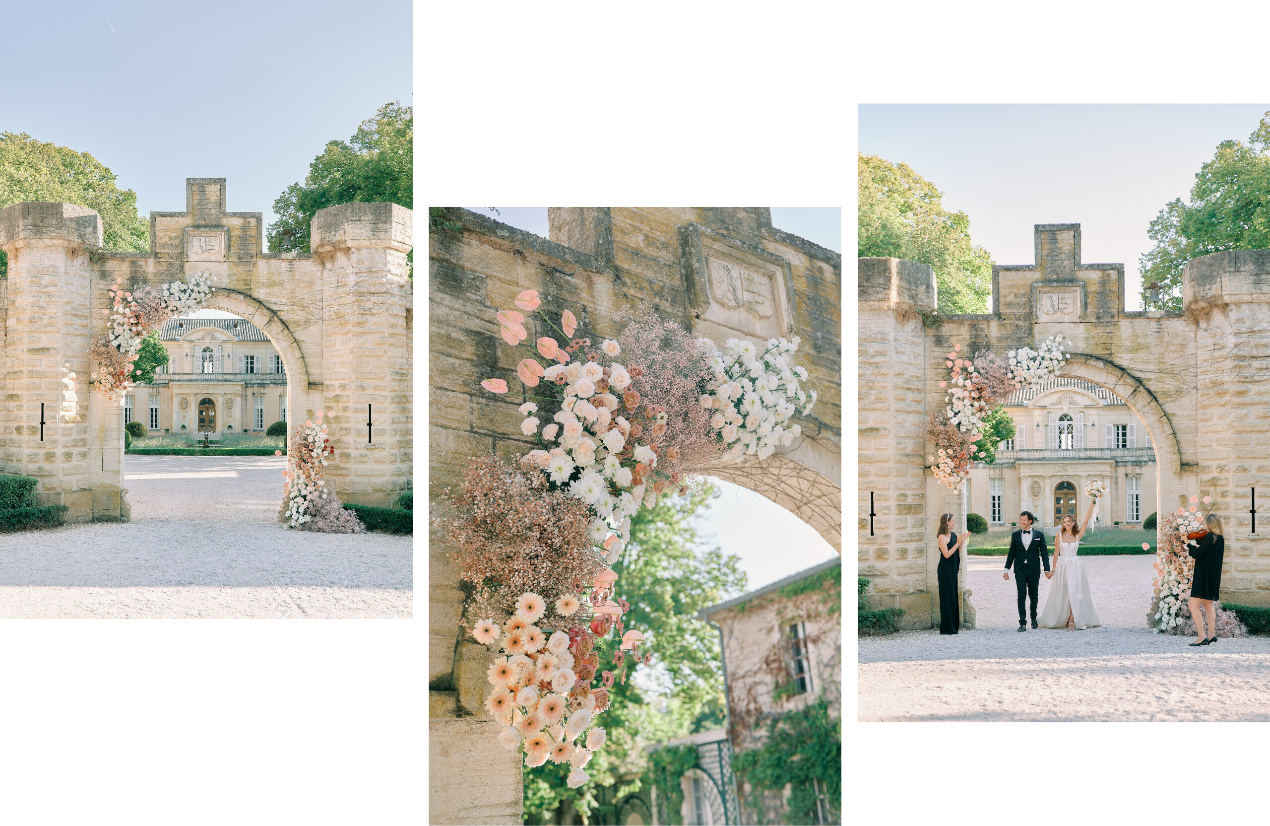 neutral floral designs for intimate elopement ceremony in Provence