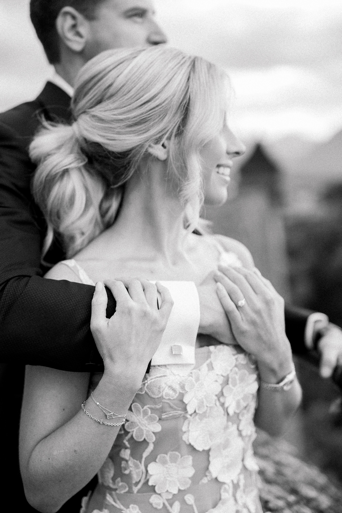 schloss-leopoldskron-wedding-salzburg-159 black and white up close photo of couple in Salzburg